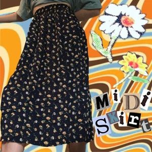 medium floral high waisted midi skirt